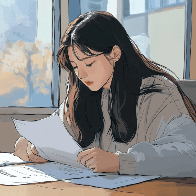 a korean university student is taking a paper examination.